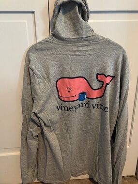 Vineyard Vines Light Gray Hooded Long Sleeve with Blue Morning Brew Logo